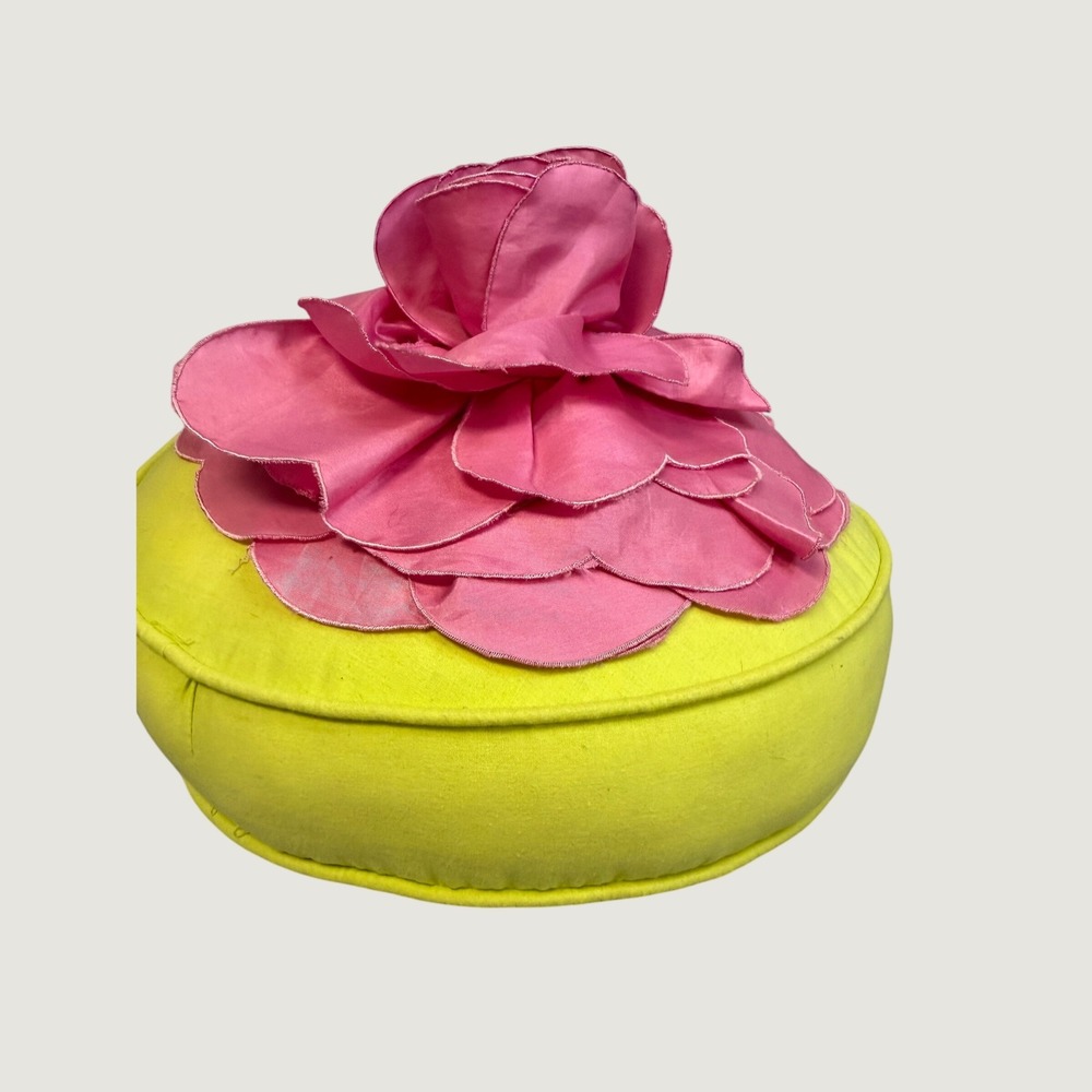 Swell Cynthia Rowley Pink Rose Flower Lime Yellow Round Decorative Throw Pillow